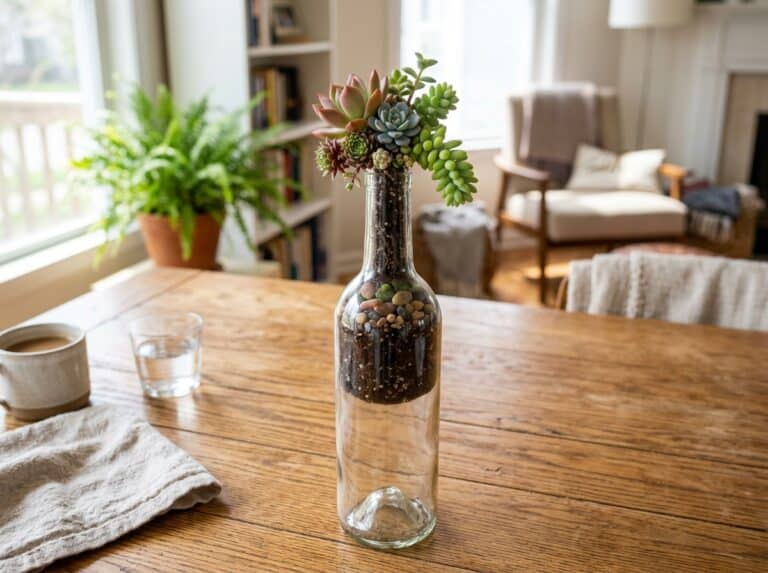 diy wine bottle succulent planter